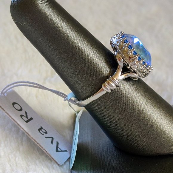 NWT Ava Ro Sterling Silver Blue Swarovski Ring - Picture 3 of 5